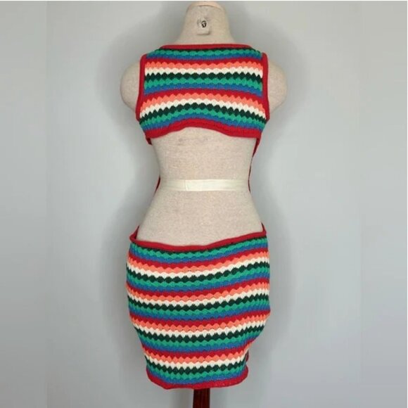 Women's Crochet Rainbow Mini Cut Out Dress Size Medium - Picture 2 of 7